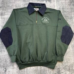 Game Workwear Sweater Mens Large Green 1/4 Zip Denim Collar Patches Paramedic FD